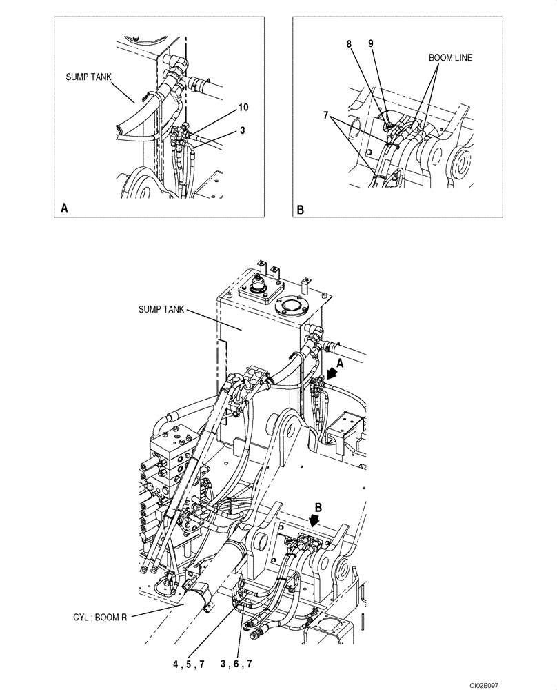 Схема запчастей Case CX135SR - (08-042) - PILOT CONTROL LINES - MODELS WITH LOAD HOLD (08) - HYDRAULICS
