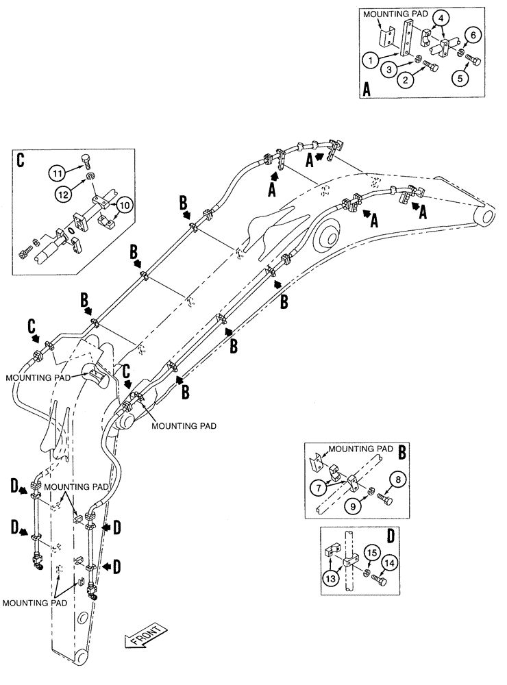 Схема запчастей Case 9050B - (8-114) - AUXILIARY EQUIPMENT OPTIONS, SUPPLY AND CYLINDER LINE MOUNTING, 3.23 METER ARM (08) - HYDRAULICS
