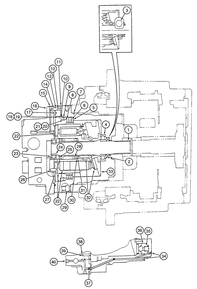 Схема запчастей Case 9050 - (6-08) - 155807A1 TRACK DRIVE MOTOR, SHAFT, CYLINDER BLOCK AND PISTONS (06) - POWER TRAIN