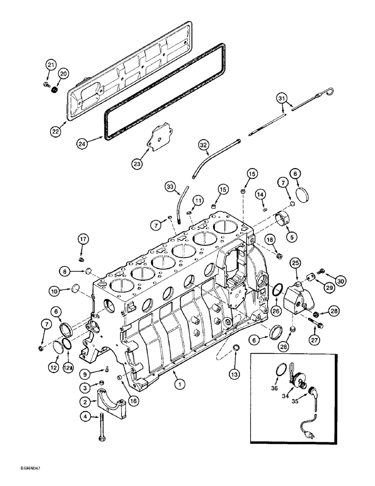 Схема запчастей Case 621B - (2-34) - CYLINDER BLOCK, 6T-590 ENGINE, PRIOR TO P.I.N. JEE0053350 (02) - ENGINE