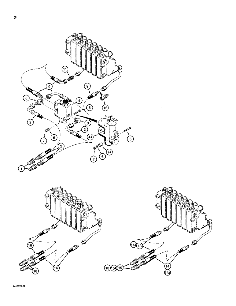 Схема запчастей Case D130 - (7-002) - BACKHOE HYDRAULIC CONNECTING LINES, USED ON UNI-LOADERS 