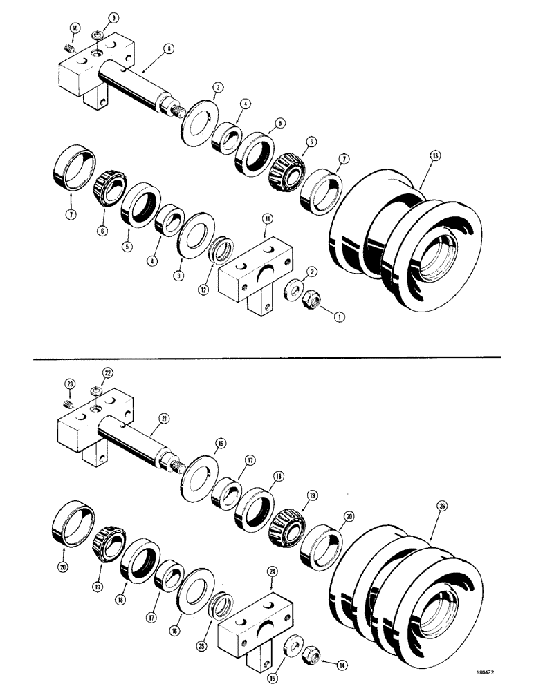 Схема запчастей Case 1000D - (164) - TRACK ROLLERS, R18562 TRACK ROLLER (SINGLE FLANGE), USED BEFORE TRAC. SN. 7104771 (04) - UNDERCARRIAGE