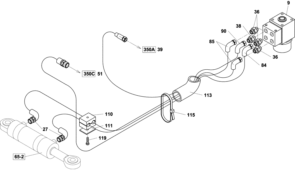Схема запчастей Case DV201 - (10-350B/124[01]) - HYDRAULIC CIRCUIT, STEERING (07) - HYDRAULIC SYSTEM