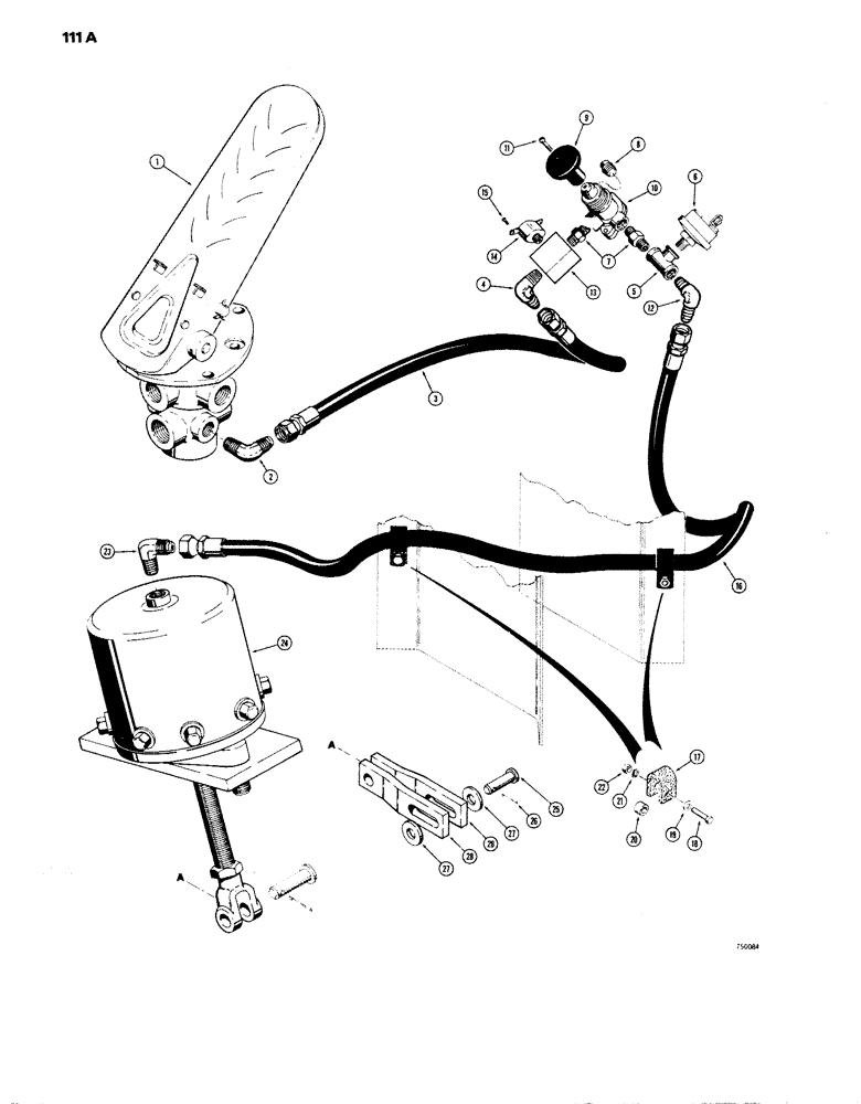 Схема запчастей Case W14 - (111A) - BRAKE SYSTEM, EMERGENCY BRAKE VALVE TO SAFETY CHAMBER, MODELS W/ INSTRUMENT CLUSTER (07) - BRAKES
