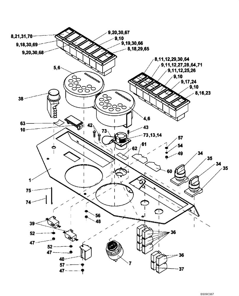 Схема запчастей Case DV213 - (55.512.01) - DASHBOARD SWICTHES AND GAUGES (GROUP 404-1-ND136173) (55) - ELECTRICAL SYSTEMS