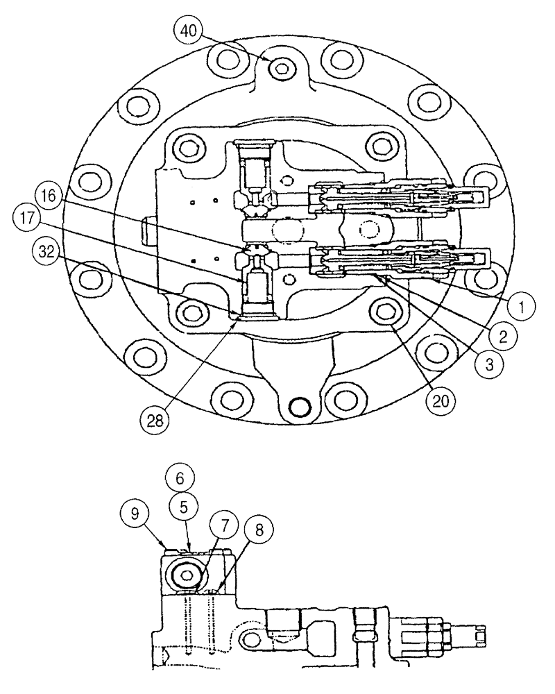 Схема запчастей Case 9050B - (8-208) - 165630A1 SWING MOTOR ASSEMBLY (08) - HYDRAULICS