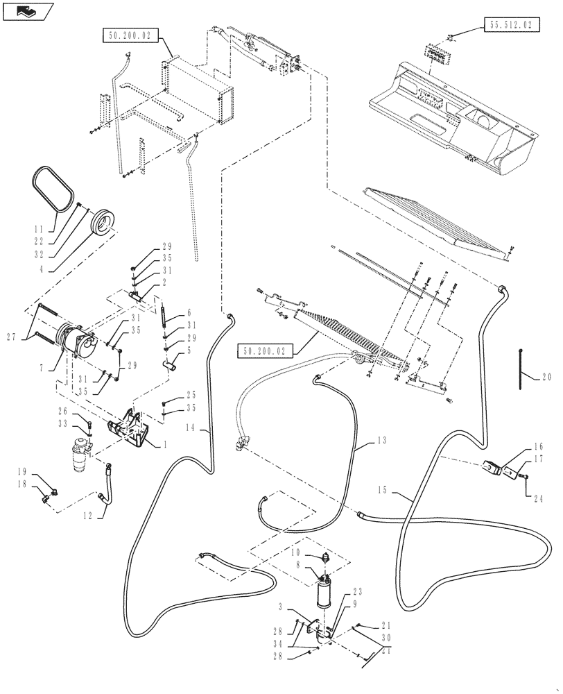 Схема запчастей Case DV207 - (50.200.01) - A/C COMPRESSOR AND RECEIVER-DRYER (50) - CAB CLIMATE CONTROL