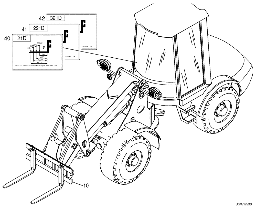 Схема запчастей Case 21D - (70.325[2991883000]) - HINGED FORK & DECALS (82) - FRONT LOADER & BUCKET