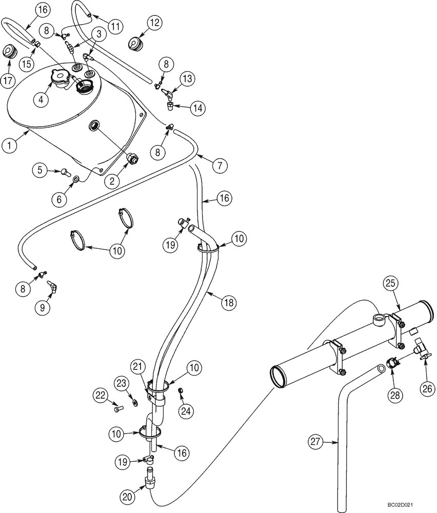 Схема запчастей Case 921C - (02-04) - TANK, SURGE - MOUNTING AND CONNECTIONS (02) - ENGINE