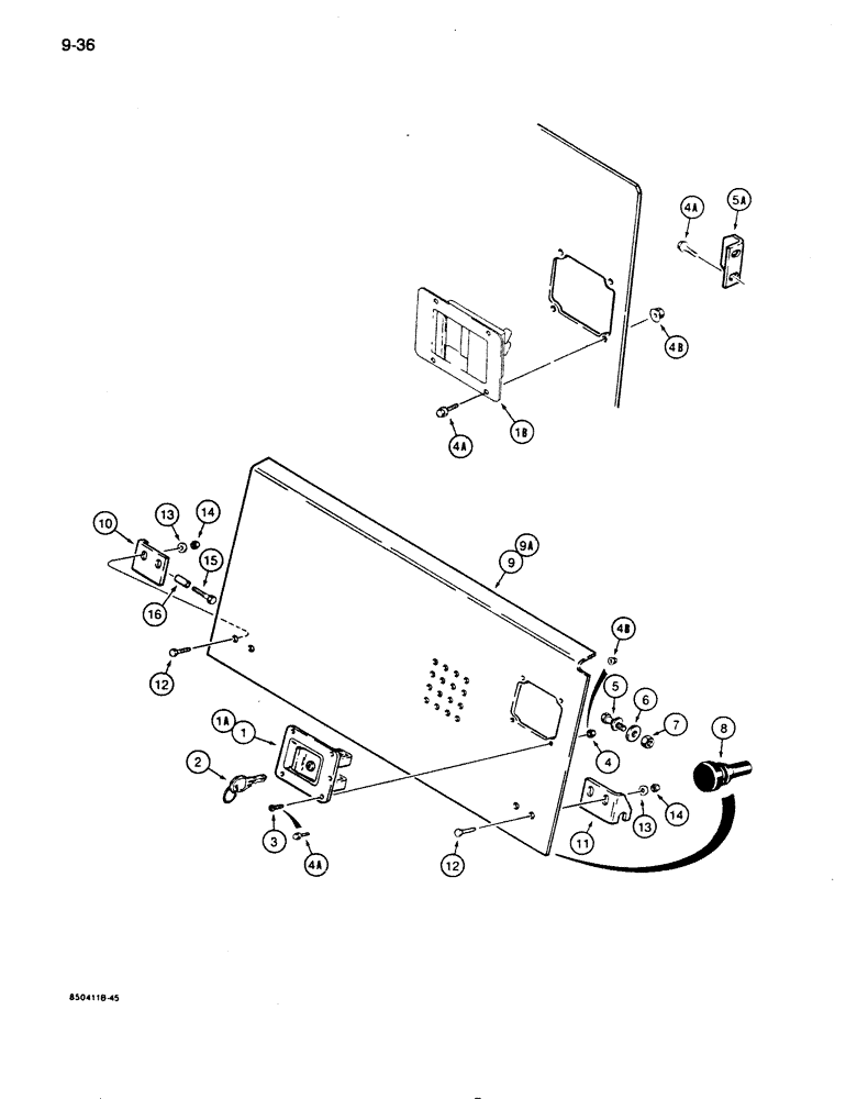 Схема запчастей Case 855D - (9-036) - REAR ACCESS COVER, USED ON MODELS WITH A BACKHOE ONLY (09) - CHASSIS/ATTACHMENTS