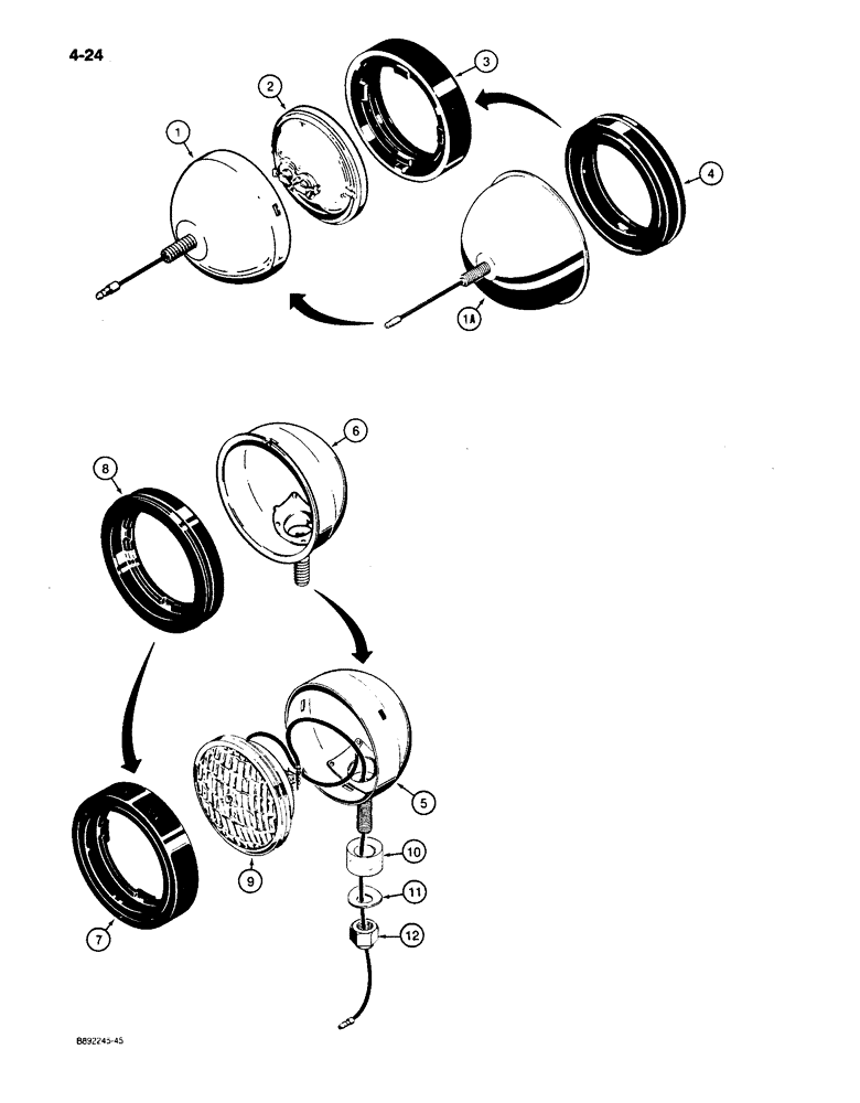 Схема запчастей Case 650 - (4-24) - INCANDESCENT LAMP ASSEMBLIES, MODELS WITHOUT ROPS CANOPY (04) - ELECTRICAL SYSTEMS