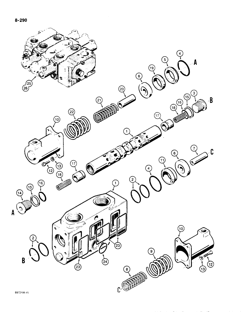 Схема запчастей Case W36 - (8-290) - CONTROL VALVES - L104151 AND L104152, BUCKET SECTION - N6844 (08) - HYDRAULICS