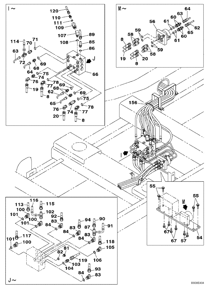 Схема запчастей Case CX800B - (08-92[03]) - PILOT CONTROL LINES, ATTACHMENT - TWO WAY (08) - HYDRAULICS