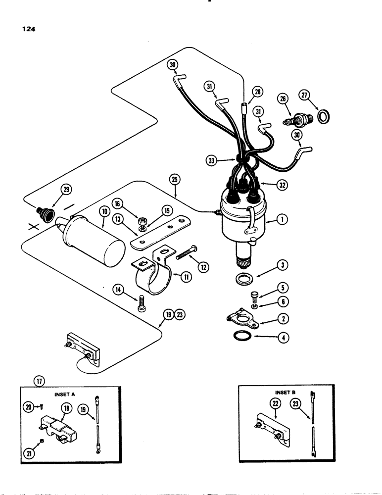 Схема запчастей Case 1845S - (124) - STANDARD IGNITION SYSTEM, (159) SPARK IGNITION ENGINE (10) - ENGINE