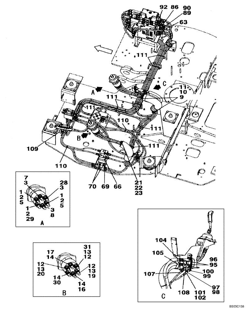 Схема запчастей Case CX75SR - (08-31) - PILOT CONTROL LINES - MODELS WITH CONTROL SELECTOR VALVE (08) - HYDRAULICS