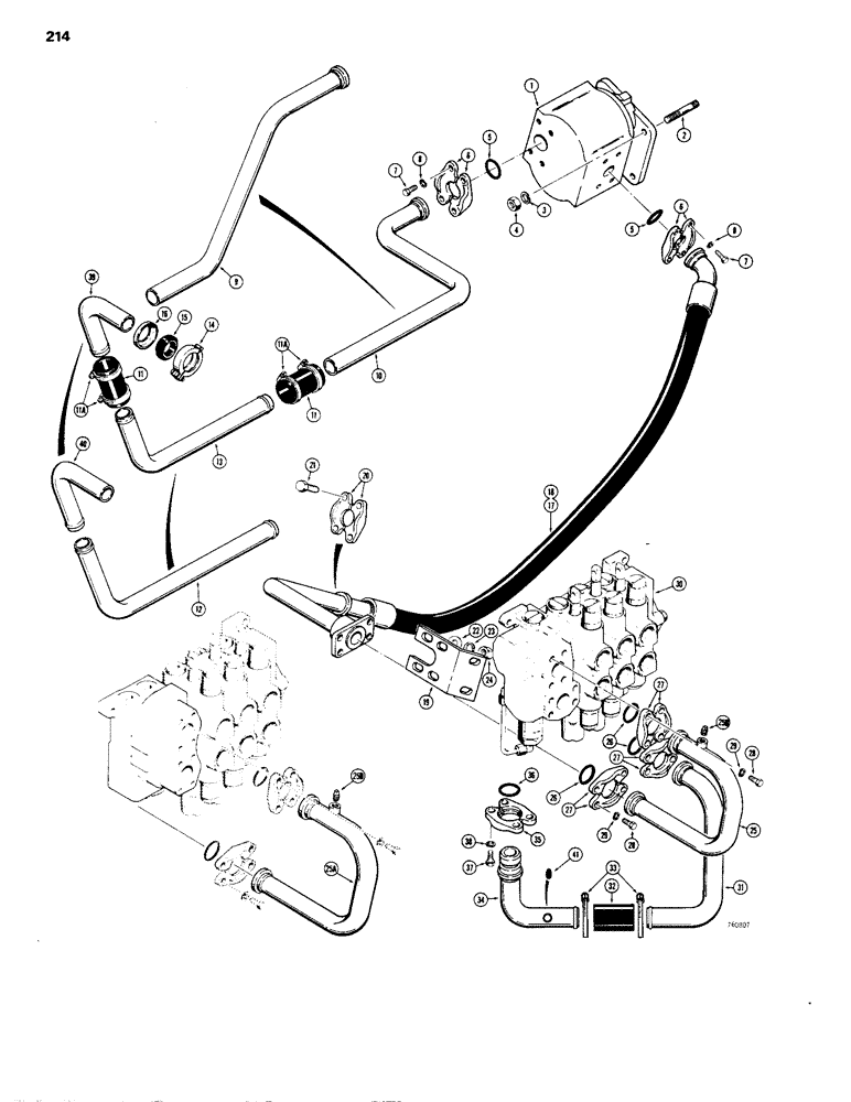 Схема запчастей Case 1150B - (214) - EQUIPMENT BASIC HYDRAULIC CIRCUIT, HYDRAULIC PUMP TO EQUIPMENT CONTROL VALVE W/ REAR PORTED PUMP (07) - HYDRAULIC SYSTEM