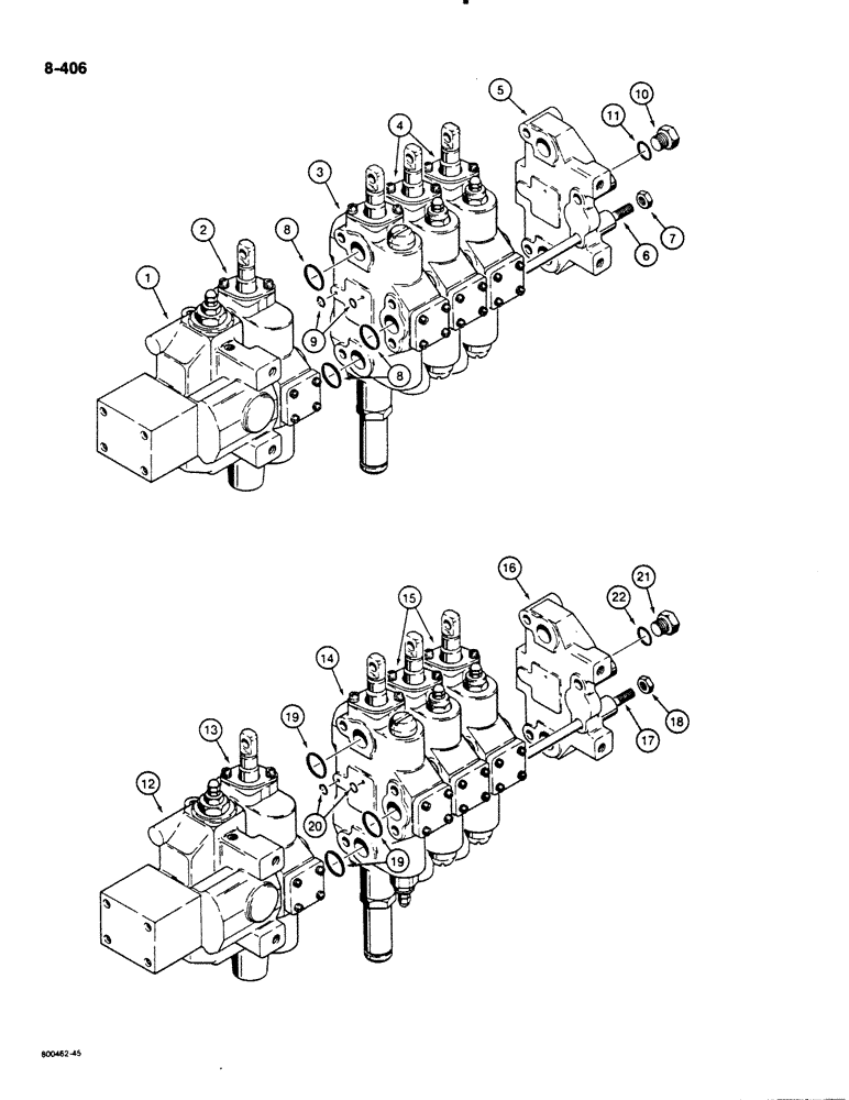 Схема запчастей Case 1450B - (8-406) - 4 SPOOL VALVE, HYD ANGLE TILT PITCH DOZER MODELS W/ RIPPER (08) - HYDRAULICS