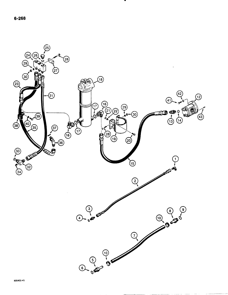 Схема запчастей Case 1450B - (6-268) - TRANSMISSION HYDRAULIC CIRCUIT, TORQUE CONVERTER TO TRANS MODELS W/TOP FILL FUEL & HYD TANKS (06) - POWER TRAIN
