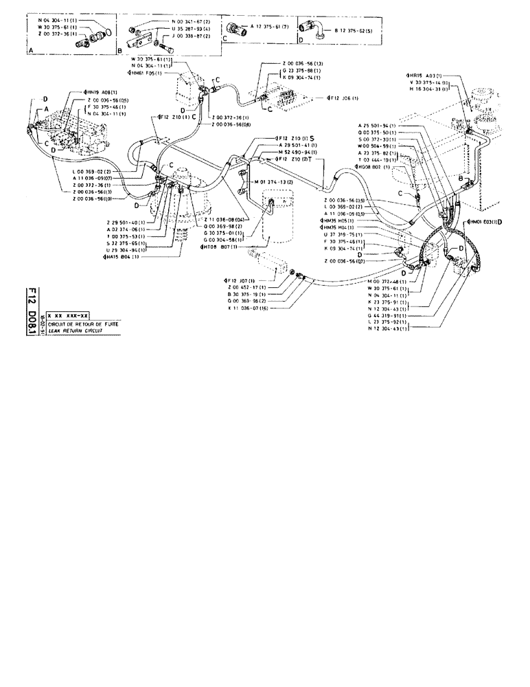 Схема запчастей Case 90BCL - (180) - LEAK RETURN CIRCUIT (07) - HYDRAULIC SYSTEM