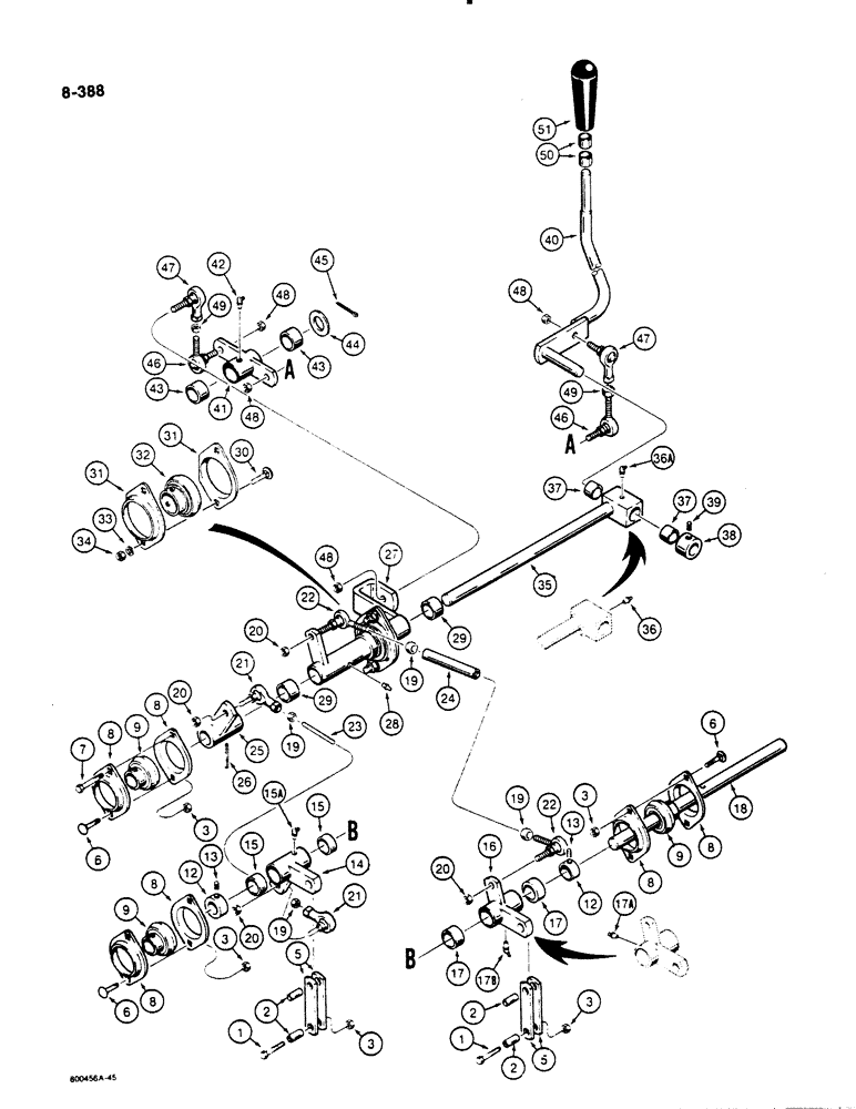 Схема запчастей Case 1450B - (8-388) - EQUIPMENT CONTROL VALVE AND LEVERS, ONE LEVER - TWO SPOOL VALVE (08) - HYDRAULICS