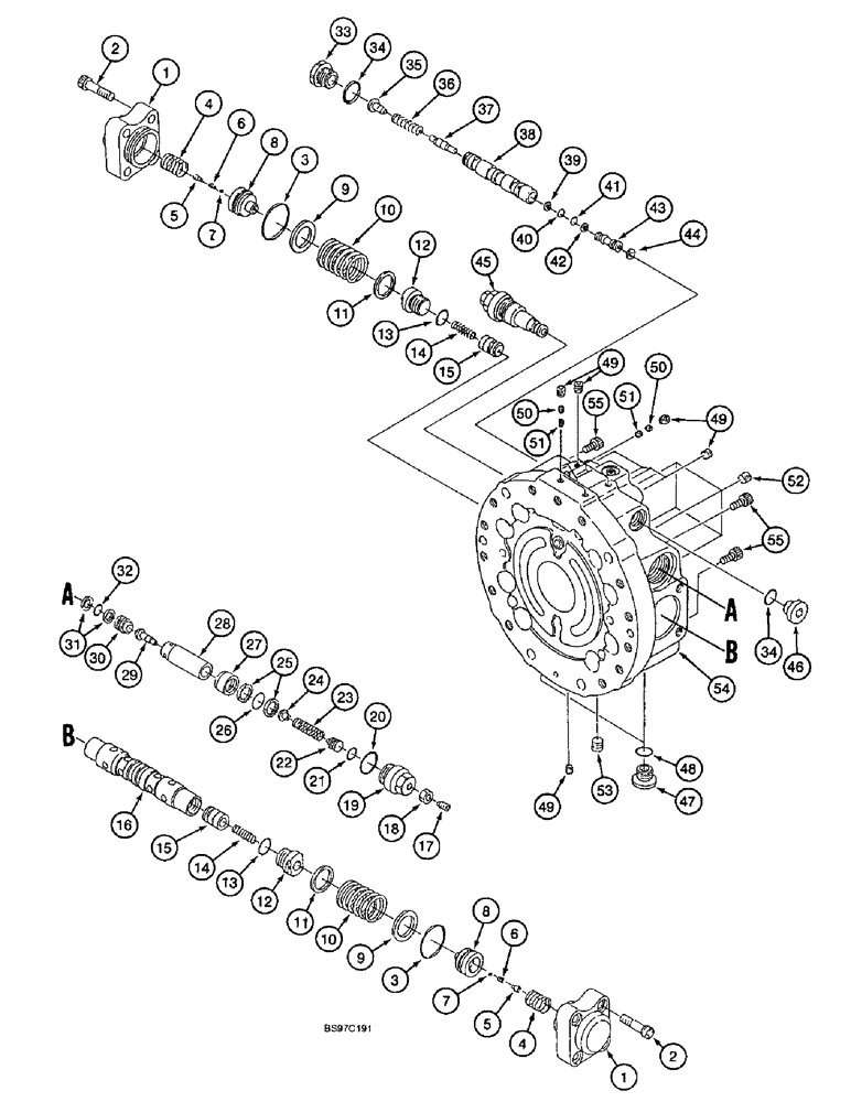 Схема запчастей Case 9040B - (6-16) - TRACK DRIVE MOTOR, BASE PLATE ASSEMBLY AND VALVES, ALL MODELS EXCEPT TIMBER KING MODELS (06) - POWER TRAIN