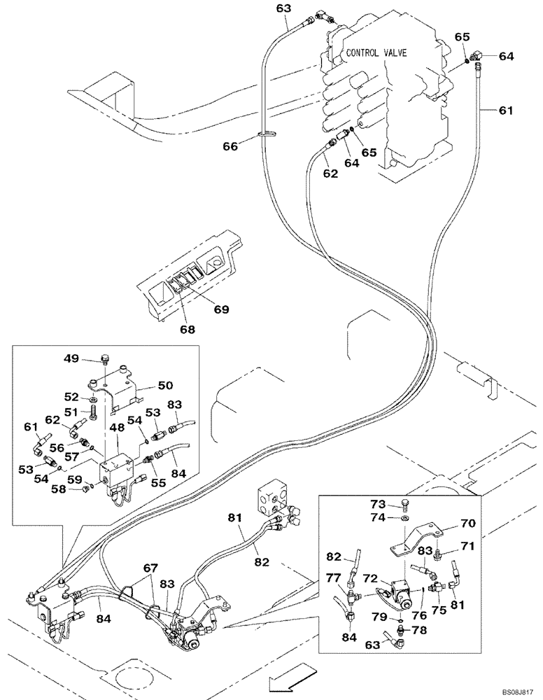 Схема запчастей Case CX800B - (08-32[02]) - HYDRAULICS, AUXILIARY - DOUBLE ACTING CIRCUIT, HAND OPERATED (08) - HYDRAULICS