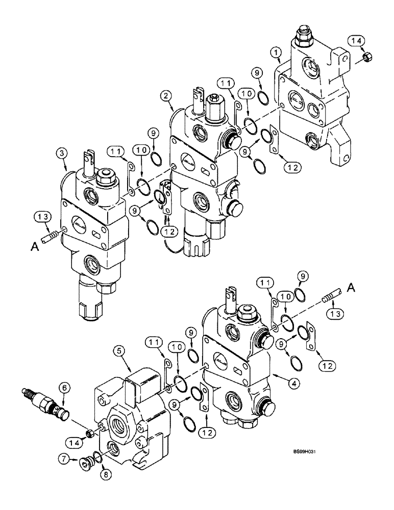 Схема запчастей Case 590SL - (8-75A) - LOADER CONTROL VALVE, THREE SPOOL, (WITH FEMALE CLEVIS TYPE SPOOL EYES) (08) - HYDRAULICS