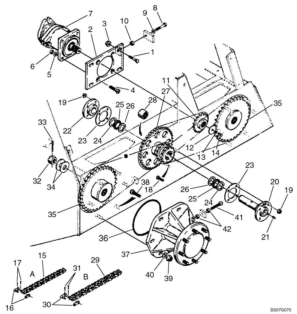 Схема запчастей Case 1845 - (186) - DRIVE CHAIN AND GEARS (14) - MAIN GEARBOX & DRIVE