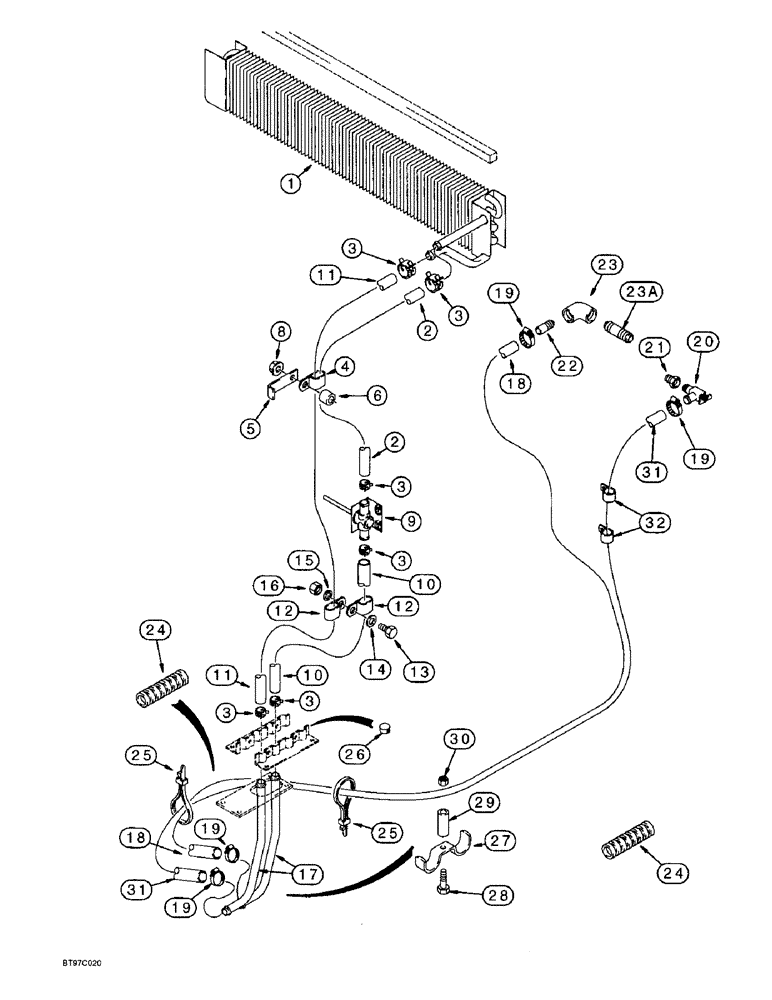 Схема запчастей Case 590SL - (9-124) - CAB, HEATER, MODELS WITH HOSES ON LEFT-HAND SIDE OF CHASSIS (09) - CHASSIS/ATTACHMENTS