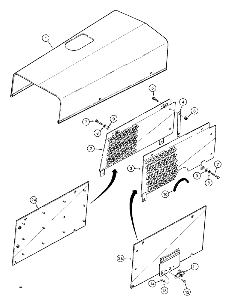 Схема запчастей Case 475 - (280) - HOOD AND SIDE SHIELDS, USED ON MODELS WITH HORIZONTAL AIR INTAKE ONLY (90) - PLATFORM, CAB, BODYWORK AND DECALS