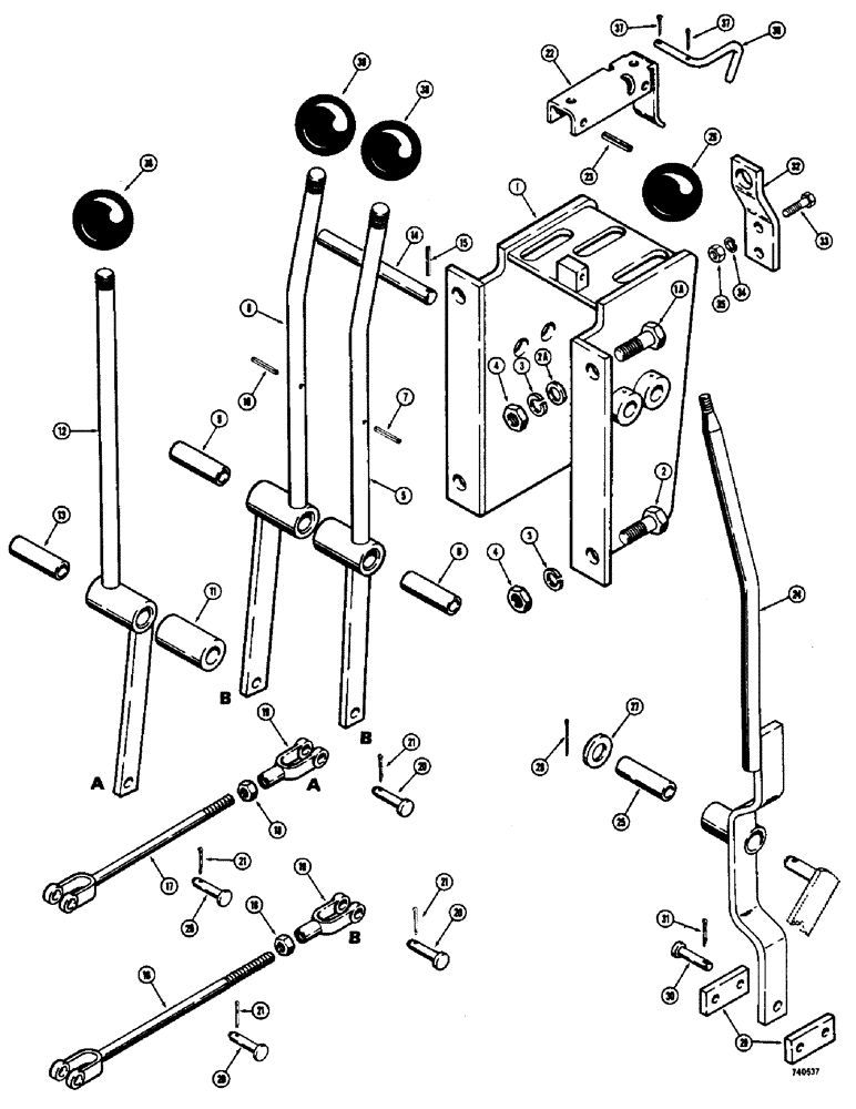 Схема запчастей Case 475 - (069A) - TRANSMISSION CONTROL TOWER, LATE PRODUCTION, HAS HORIZONTAL MOUNTED STARTER BUTTON (21) - TRANSMISSION