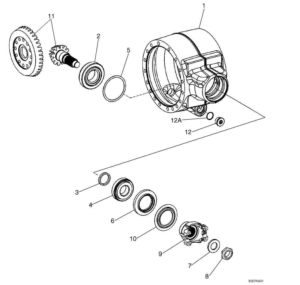 Схема запчастей Case 521E - (06-22B) - AXLE, FRONT - DIFFERENTIAL CARRIER (06) - POWER TRAIN
