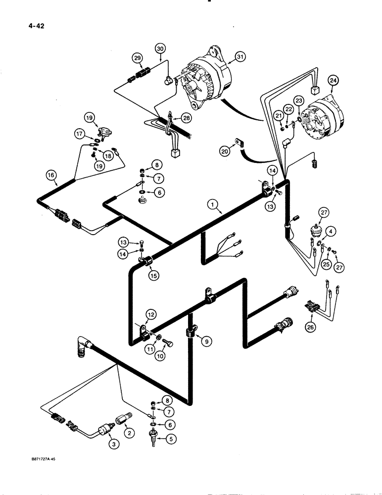 Схема запчастей Case W30 - (4-42) - ELECTRICAL SYSTEM, ENGINE AND TRANSMISSION HARNESS, USED ON MODELS WITH ZF TRANSMISSION (04) - ELECTRICAL SYSTEMS