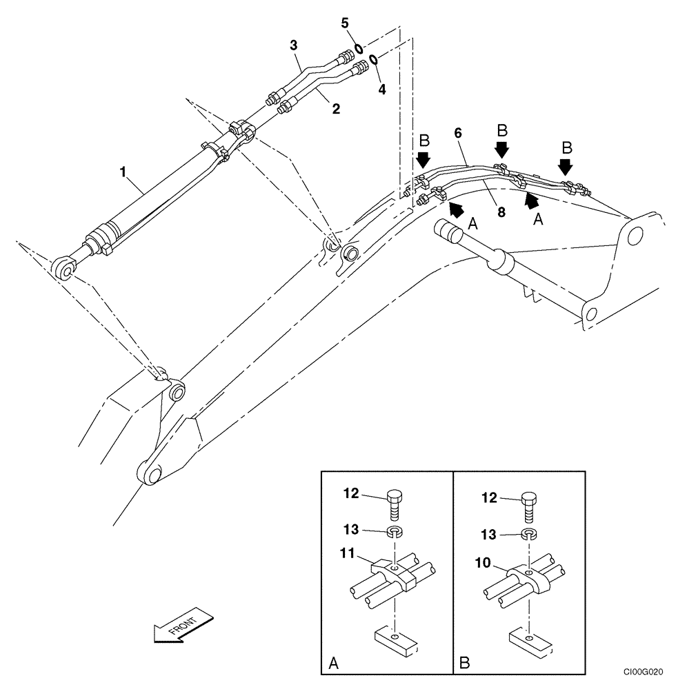 Схема запчастей Case CX210 - (08-12) - HYDRAULICS - ARM CYLINDER, MODELS WITHOUT LOAD HOLD (08) - HYDRAULICS