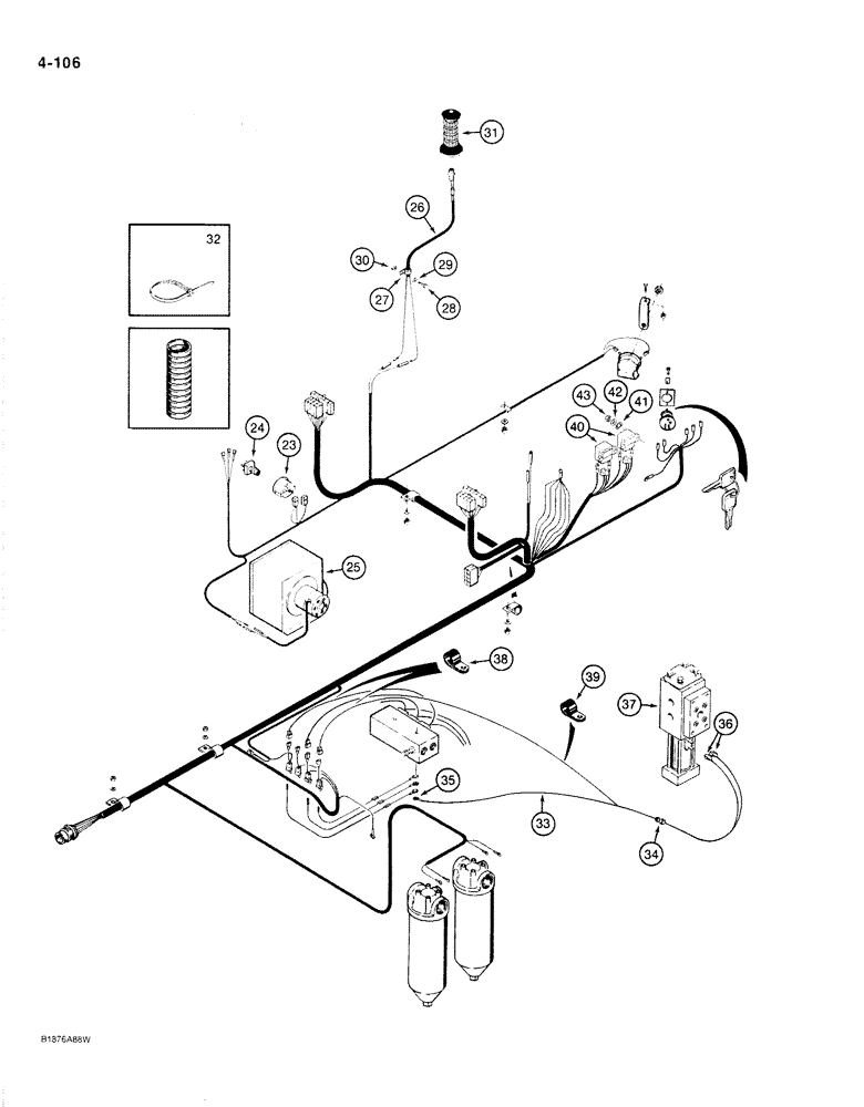 Схема запчастей Case 1187B - (4-106) - ELECTRICAL HARNESS - CAB AND TURNTABLE, USED ON MODELS WITH P.I.N. 6275525 AND AFTER (04) - ELECTRICAL SYSTEMS