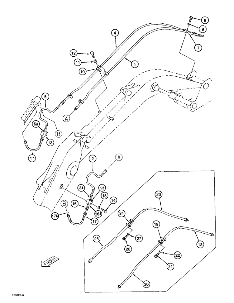 Схема запчастей Case 9010B - (8-072) - BUCKET CYLINDER LINES, 3.0 M (FT 10 INCH) ARM (08) - HYDRAULICS