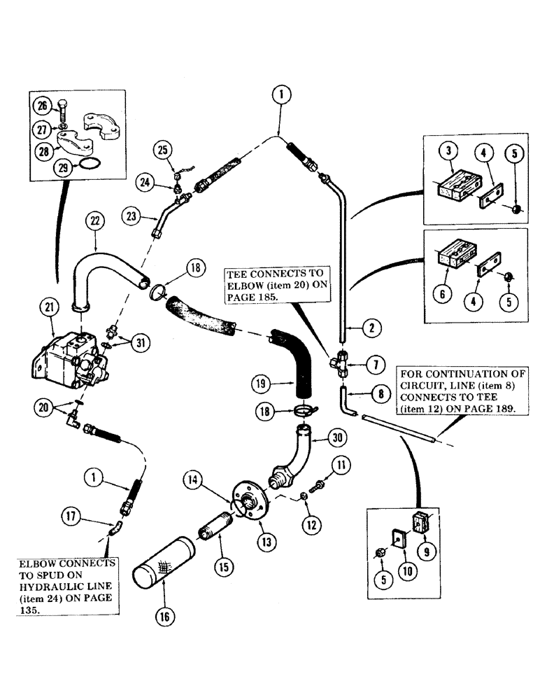 Схема запчастей Case 120 - (187) - PILOT PRESSURE CIRCUIT, RESERVOIR TO PUMP TO VALVES (35) - HYDRAULIC SYSTEMS