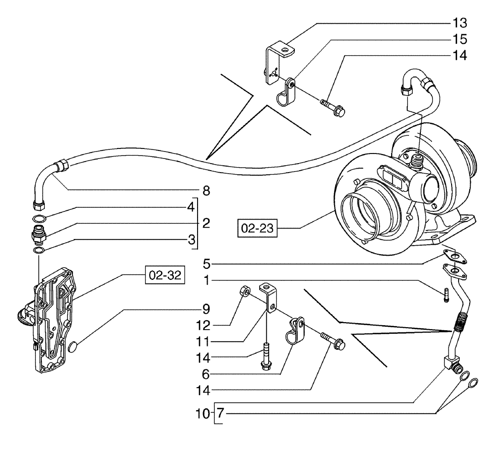 Схема запчастей Case 865B AWD - (02-24[01]) - TURBOCHARGER DRAIN LINE (02) - ENGINE
