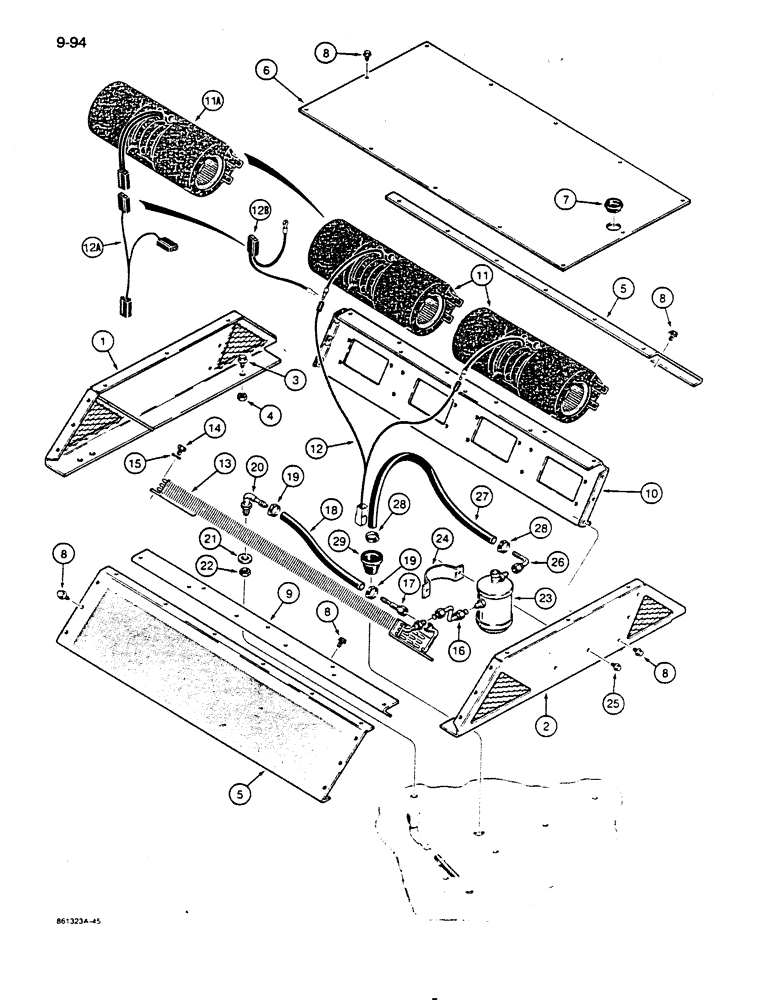 Схема запчастей Case 855D - (9-094) - AIR CONDITIONING SYSTEM, COVERS AND MOUNTING - ABOVE CAB ROOF (09) - CHASSIS/ATTACHMENTS