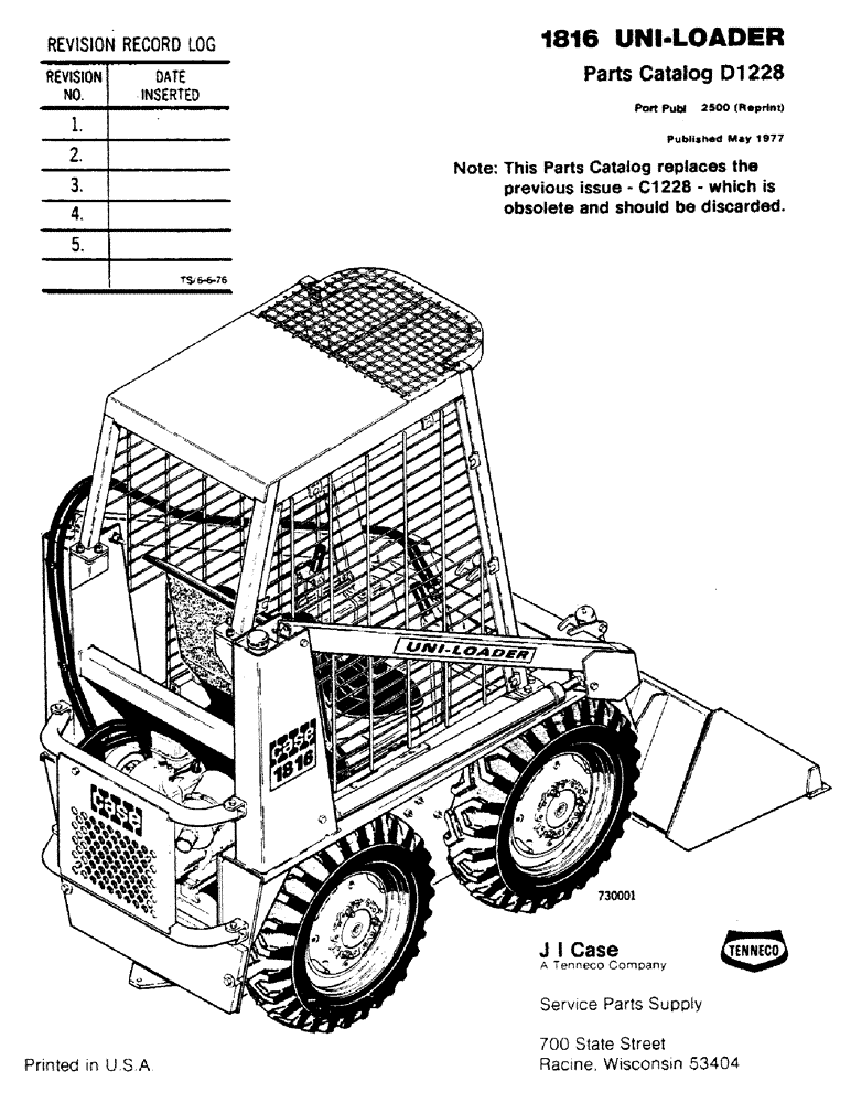 Схема запчастей Case 1816 - (01) - 1816 UNILOADER SKID STEER LOADER (05) - SERVICE & MAINTENANCE