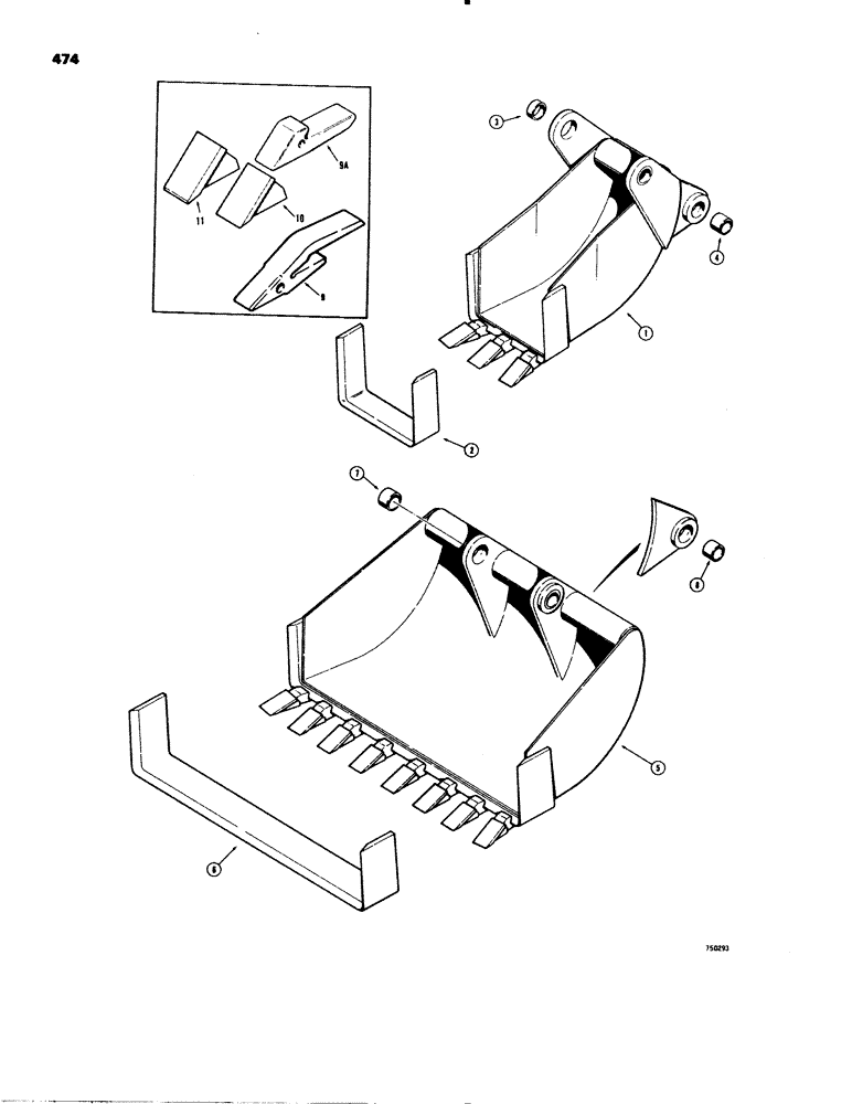 Схема запчастей Case 580C - (474) - BACKHOE BUCKETS, BELLHOLE BUCKETS (09) - CHASSIS/ATTACHMENTS