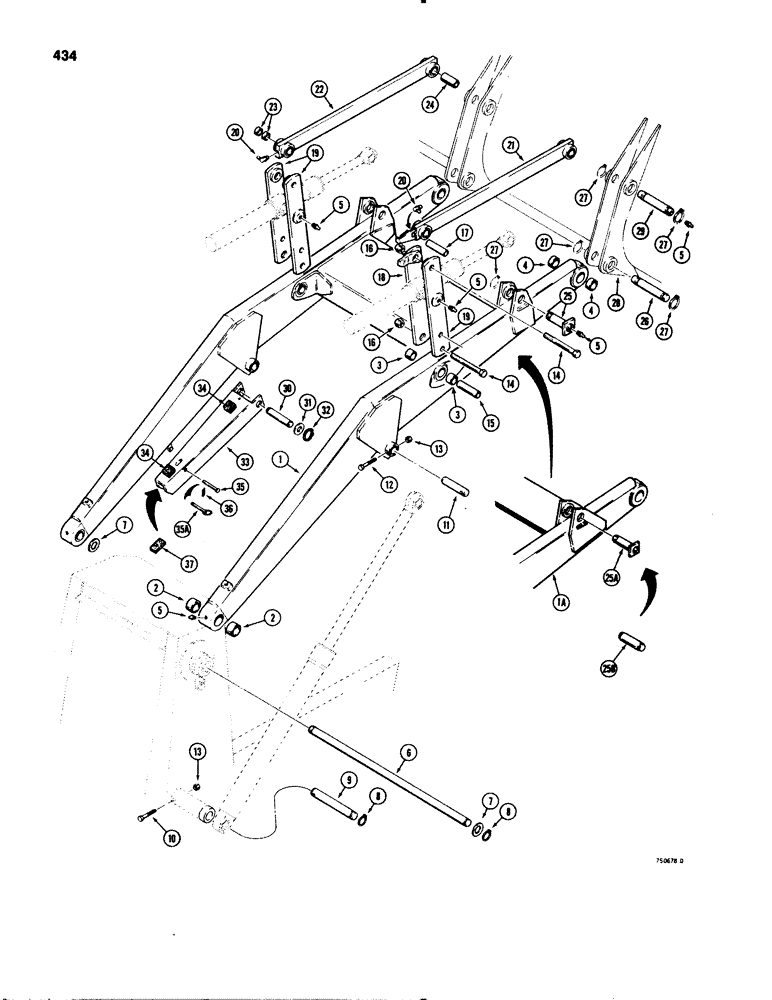 Схема запчастей Case 580C - (434) - LOADER LIFT ARM FRAME AND RELATED PARTS, MODELS W/ LOADER SAFETY STRUT (09) - CHASSIS/ATTACHMENTS