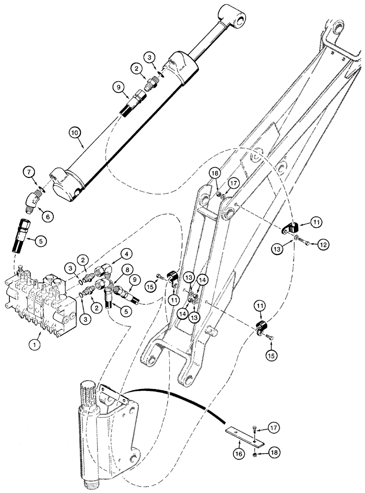 Схема запчастей Case 460 - (8-052) - BACKHOE DIPPER CYLINDER HYDRAULIC CIRCUIT, D100 BACKHOE (08) - HYDRAULICS