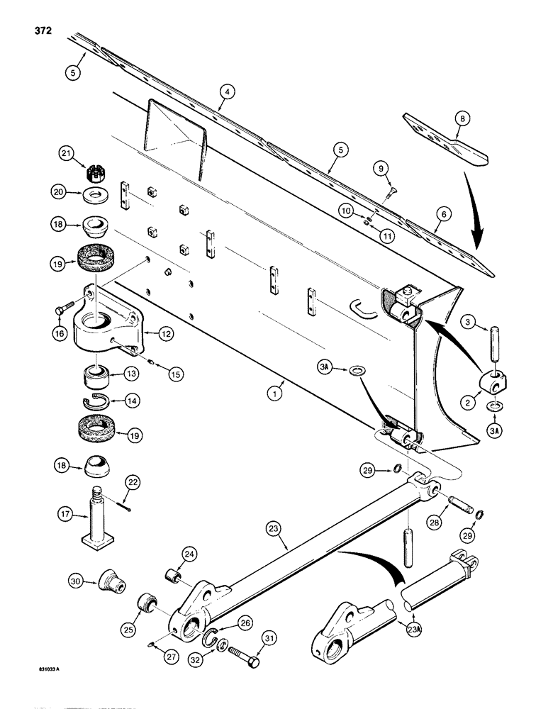 Схема запчастей Case 1155D - (372) - ANGLE TILT PITCH DOZER MODELS, DOZER BLADE AND STRUTS (09) - CHASSIS/ATTACHMENTS