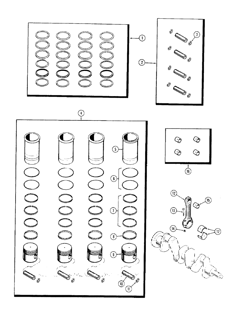Схема запчастей Case 310G - (014) - PISTON ASSEMBLY AND CONNECTING RODS, (148B) SPARK IGNITION (01) - ENGINE