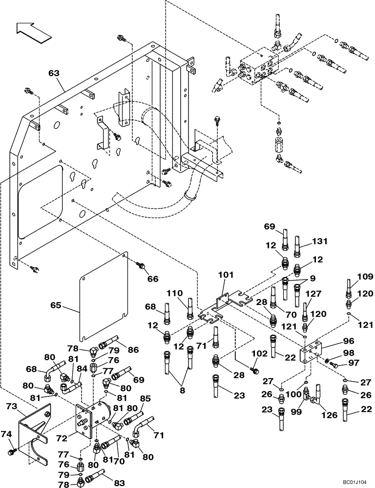 Схема запчастей Case CX210N - (08-20) - PILOT CONTROL LINES, PARTITION - MODELS WITH CONTROL SELECTOR VALVE (08) - HYDRAULICS
