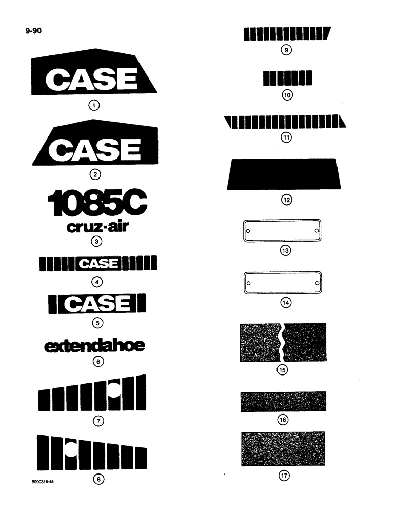 Схема запчастей Case 1085C - (9-090) - DECALS, EXTERIOR, REFLECTORS, AND NON-SKID PADS (09) - CHASSIS/ATTACHMENTS