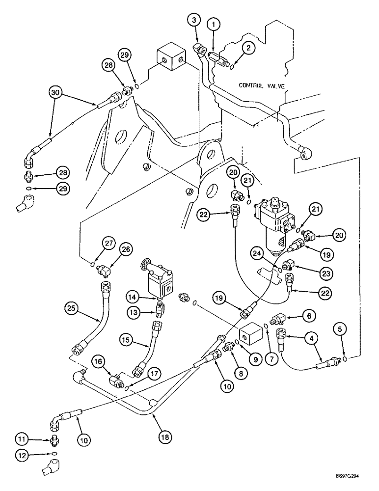 Схема запчастей Case 9010B - (8-080) - SINGLE ACTION AUXILIARY EQUIPMENT OPTION, SUPPLY AND RELIEF LINES (08) - HYDRAULICS