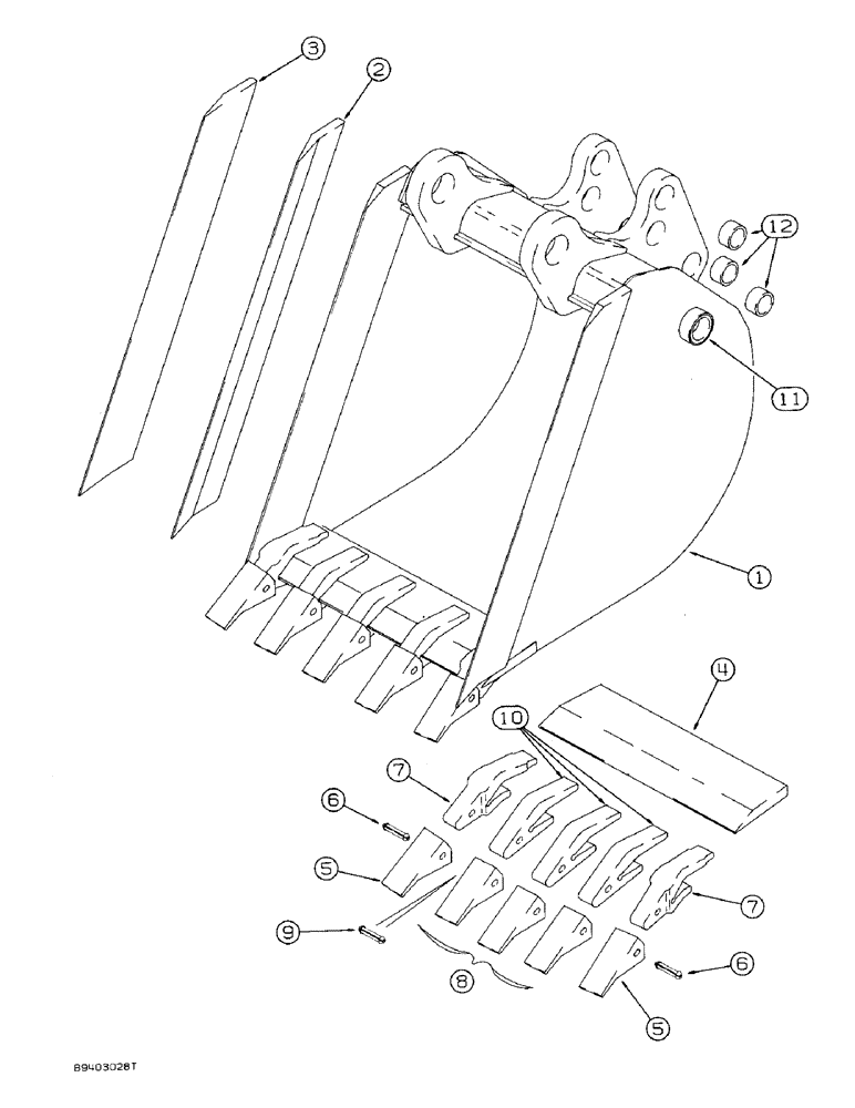 Схема запчастей Case 590 - (9-058) - UNIVERSAL BACKHOE BUCKETS, 24" (610 MM) & 30" (762MM) WIDE, 24" (610MM)WIDE TRENCHING BUCKET & TEETH (09) - CHASSIS/ATTACHMENTS
