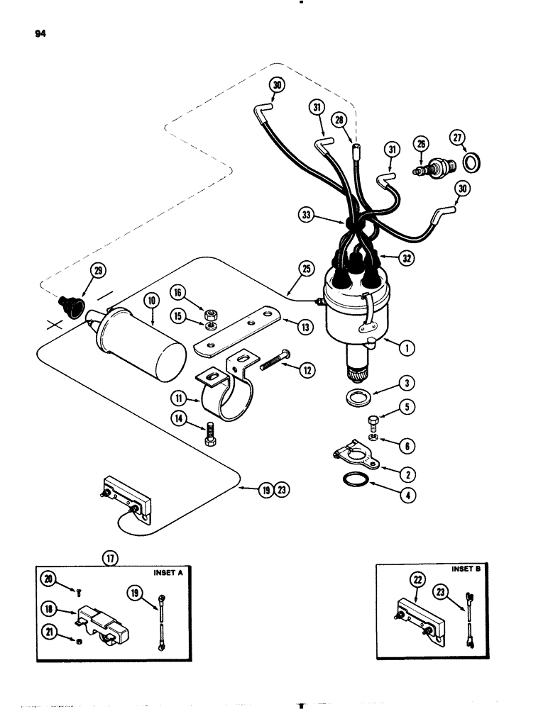 Схема запчастей Case 1845B - (094) - STANDARD IGNITION SYSTEM, 159 SPARK IGNITION ENGINE (04) - ELECTRICAL SYSTEMS
